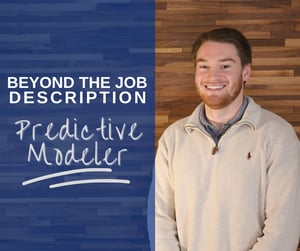 Smiling man in beige sweater. Text: 'Beyond the Job Description Predictive Modeler'.