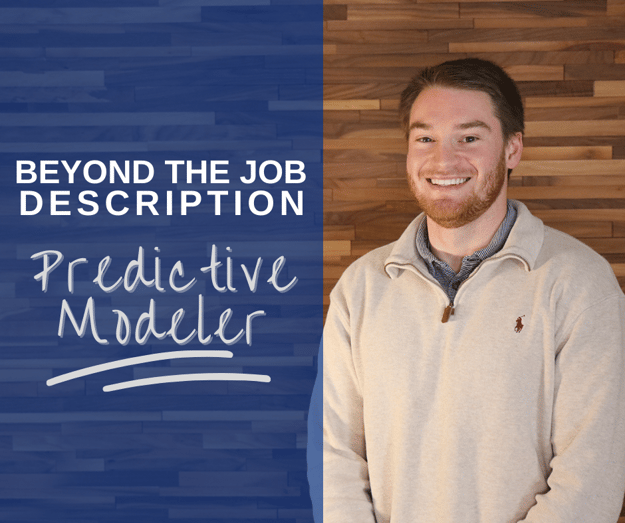 Smiling man in beige sweater. Text: 'Beyond the Job Description Predictive Modeler'.